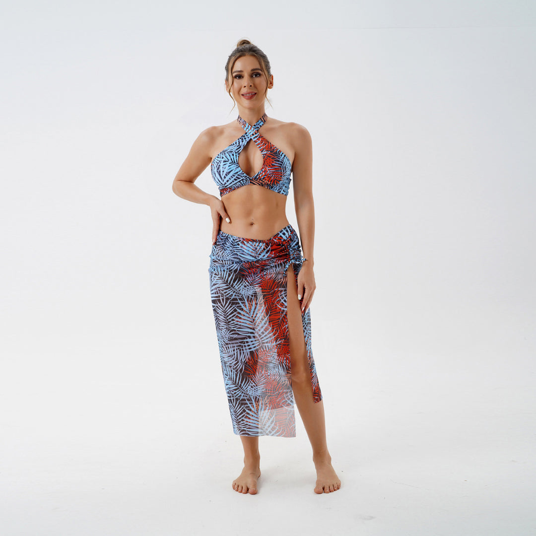 Damen Bikini-Set mit raffiniertem Wickelrock und tropischem Design R&B