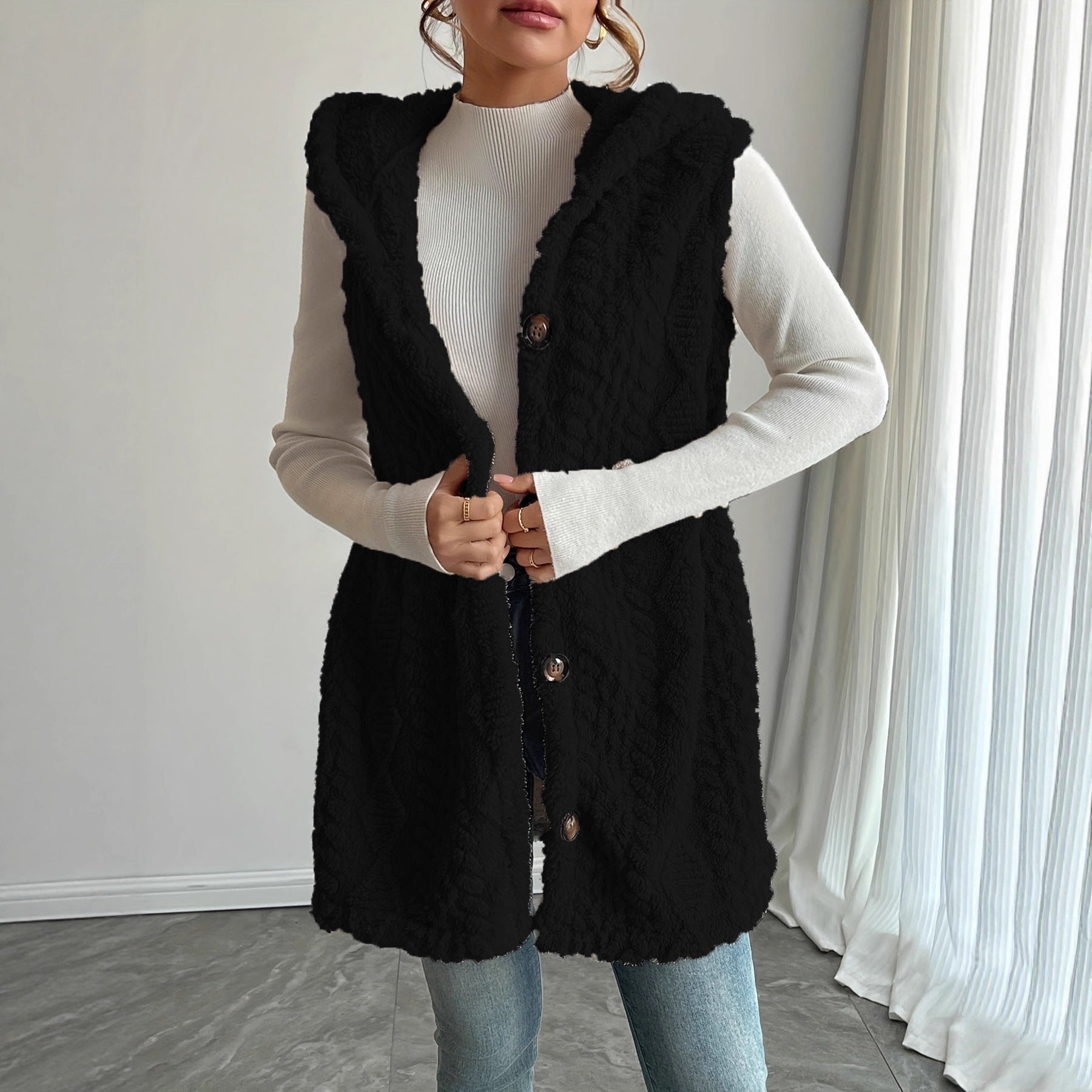 Damen Stylish gesteppte Weste mit Kapuze und Knopfverschluss R&B