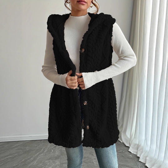 Damen Stylish gesteppte Weste mit Kapuze und Knopfverschluss R&B
