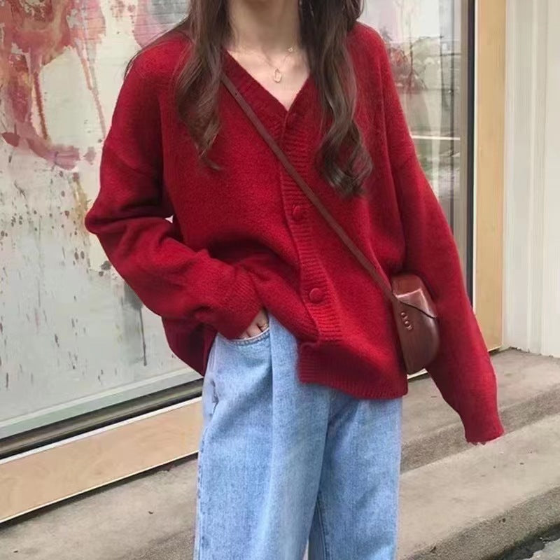 Damen Flauschiger Strickcardigan mit Knopfleiste und weitem Schnitt R&B