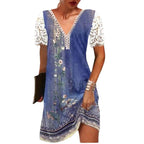 Damen Leichtes Sommerkleid mit Spitzenärmeln und floralem Design R&B