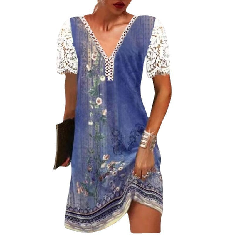 Damen Leichtes Sommerkleid mit Spitzenärmeln und floralem Design R&B