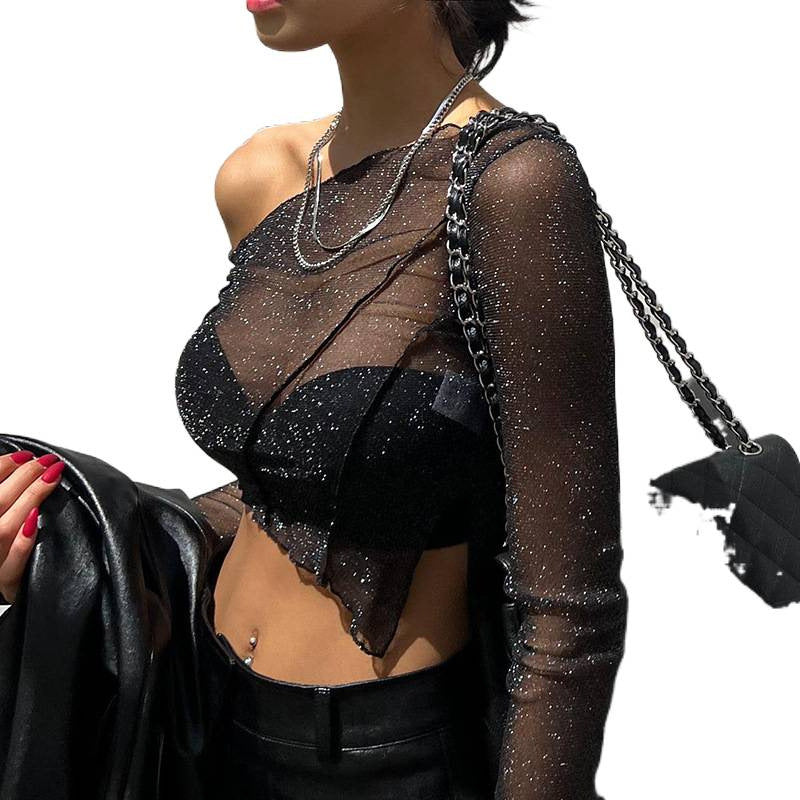 Damen Halbtransparente Bluse mit funkelnden Akzenten R&B