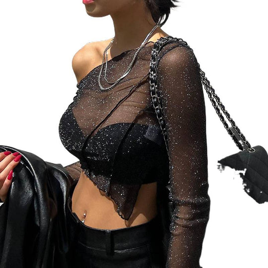 Damen Halbtransparente Bluse mit funkelnden Akzenten R&B