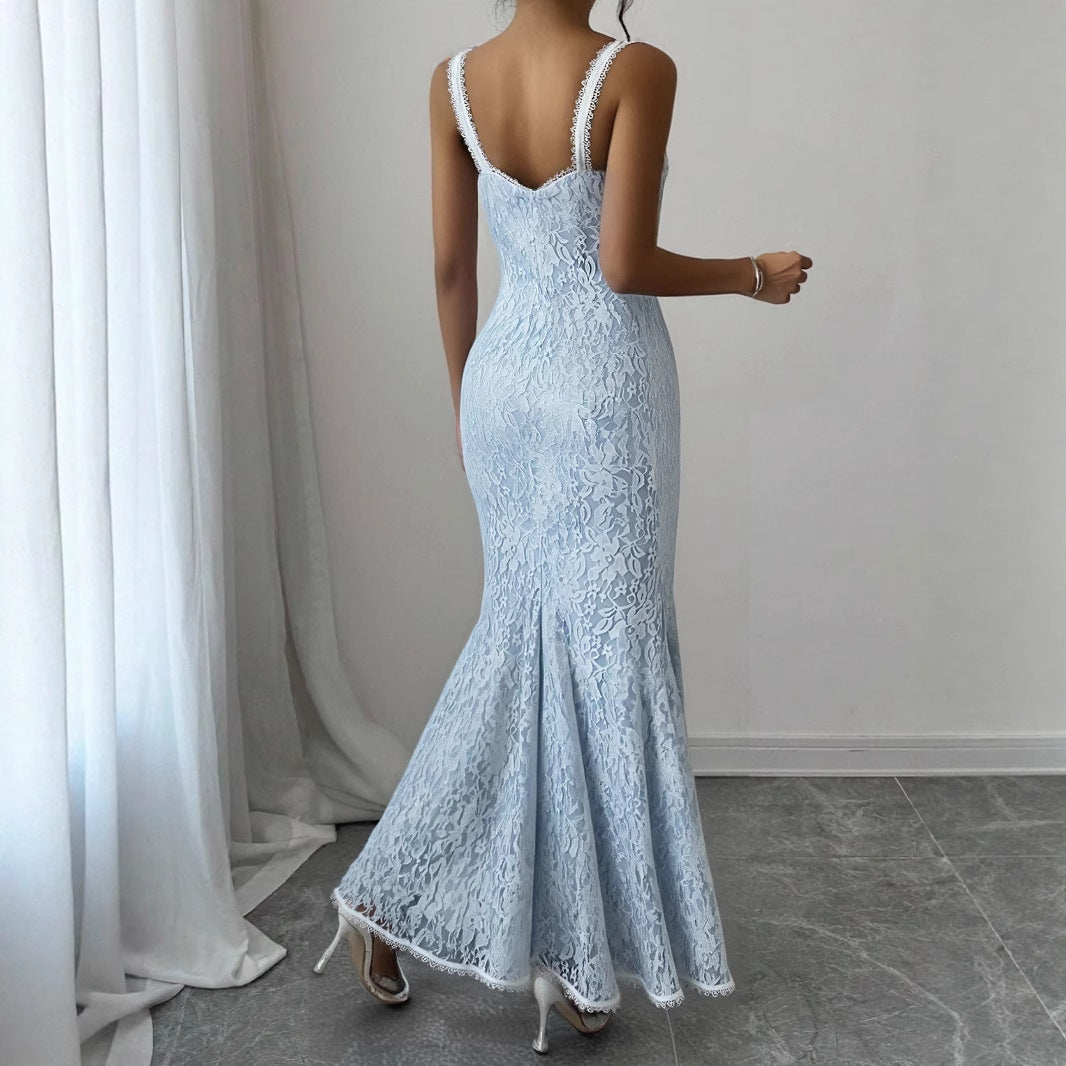 Damen Elegantes Spitzen-Midikleid mit verstellbaren Trägern und Schleifen-Detail R&B