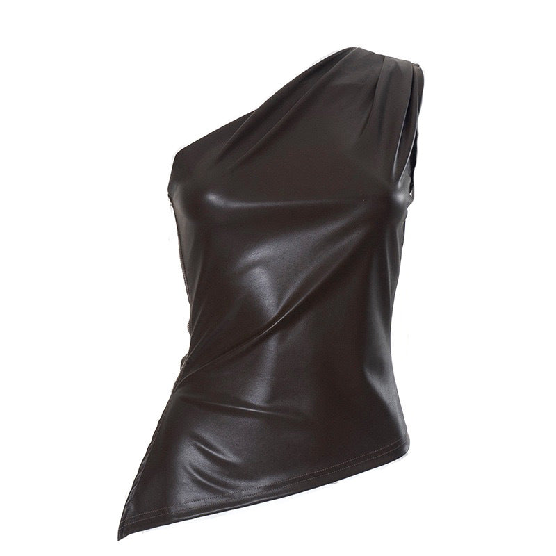 Damen Elegantes asymmetrisches Oberteil aus Kunstleder R&B