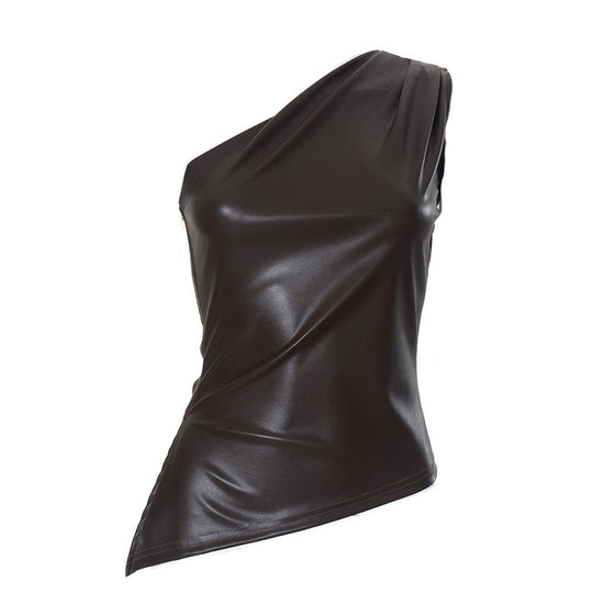 Damen Elegantes asymmetrisches Oberteil aus Kunstleder R&B
