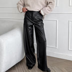 Damen Elegante weite Kunstlederhose R&B