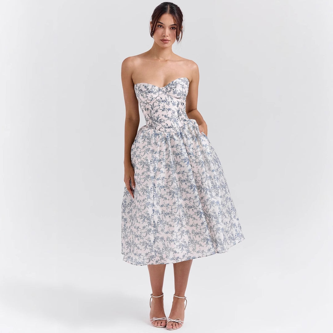 Damen Couture-Kleid im schulterfreien Trägerdesign mit voluminösem Rock R&B