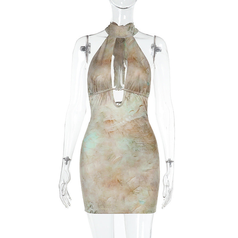 Damen Halterkleid mit tiefem V-Ausschnitt und transparenten Details R&B