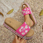 Damen Plattform-Pantoletten mit floralem Design und rutschfester Sohle