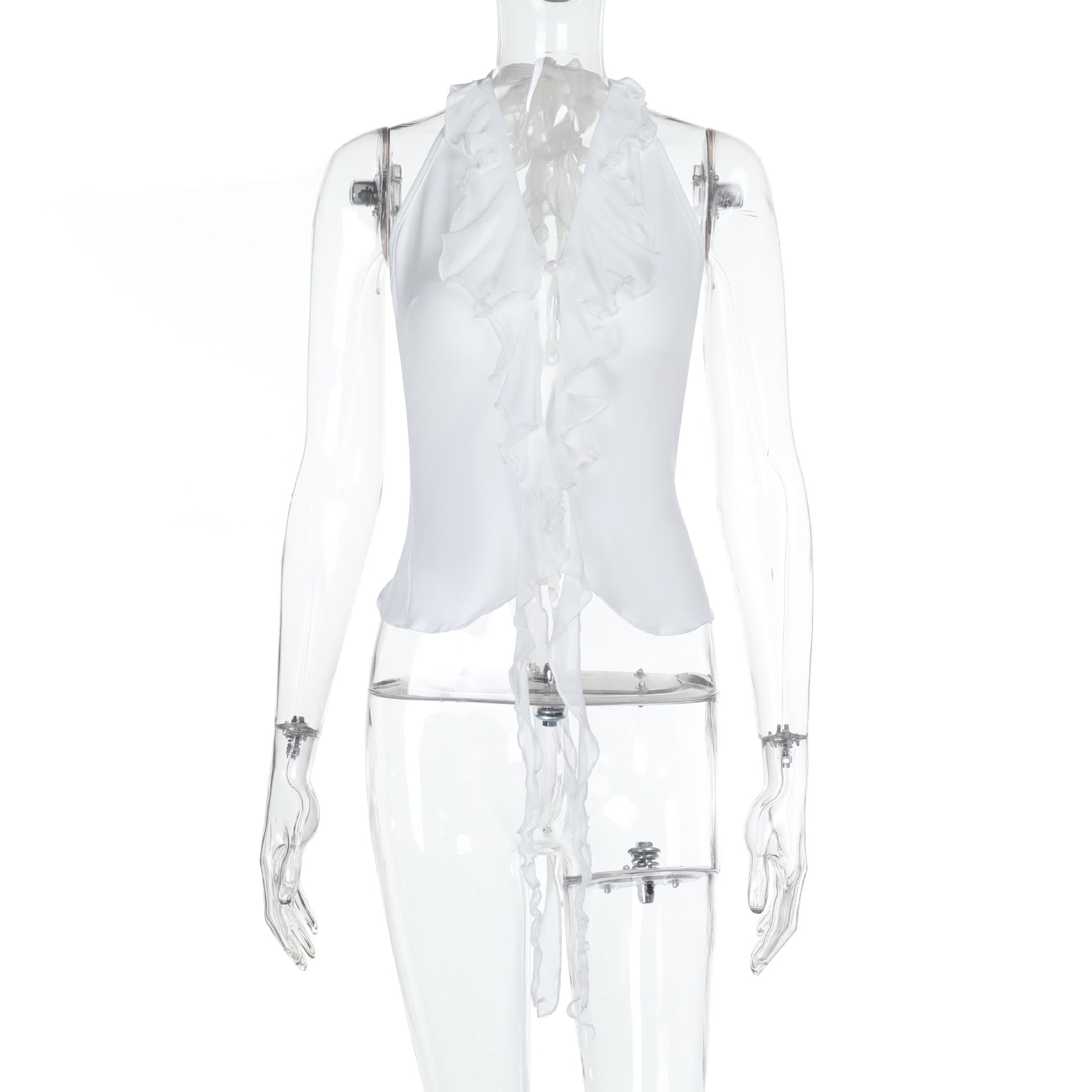 Damen Elegantes Rüschenoberteil mit tiefem V-Ausschnitt R&B