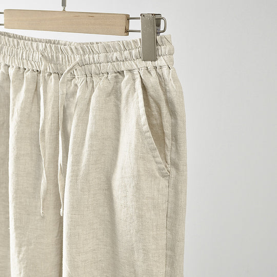 Damen lässige Leinenhose mit elastischem Bund und seitlichen Taschen R&B