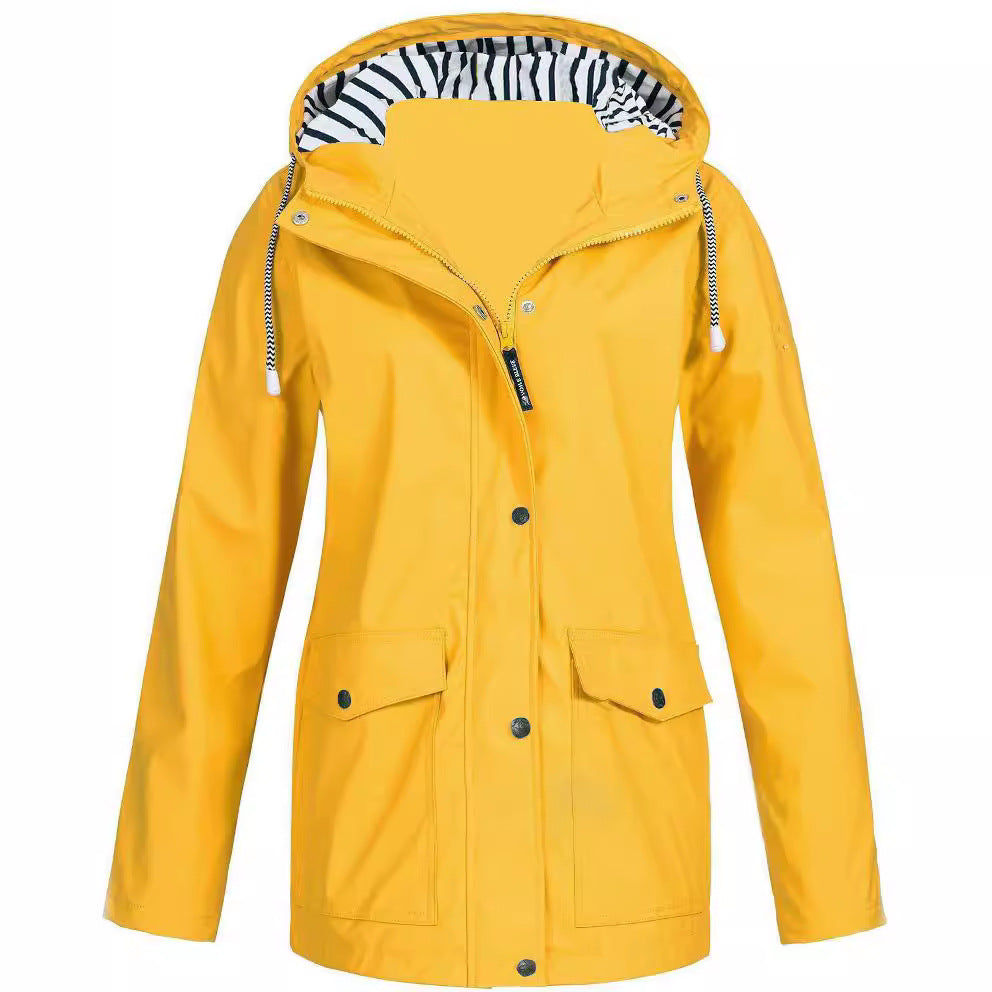 Damen nan wasserdichter Parka mit Kapuze, Kordelzug und aufgesetzten Taschen R&B