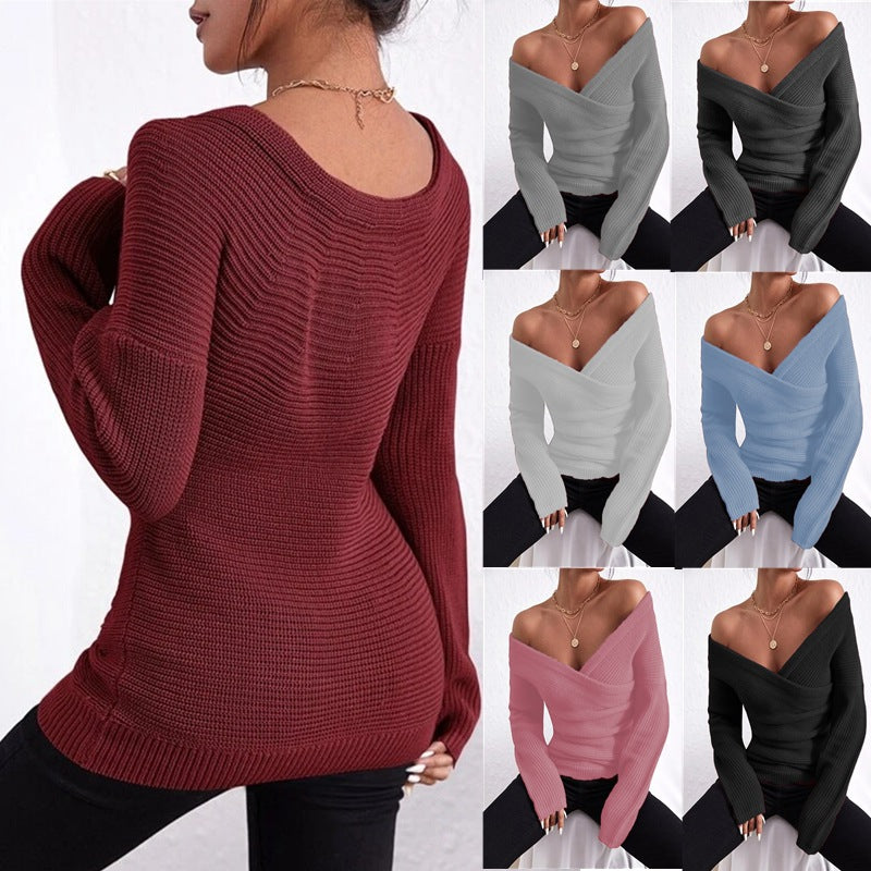 Damen Wickelpullover mit modernem V-Ausschnitt und lässigem Schnitt