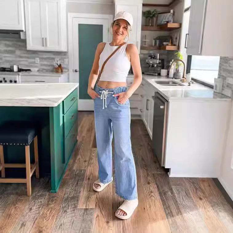 Damen Hochgeschnittene Jeans mit weitem Bein R&B