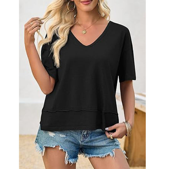 Damen lässiges V-Ausschnitt Oversized T-Shirt R&B