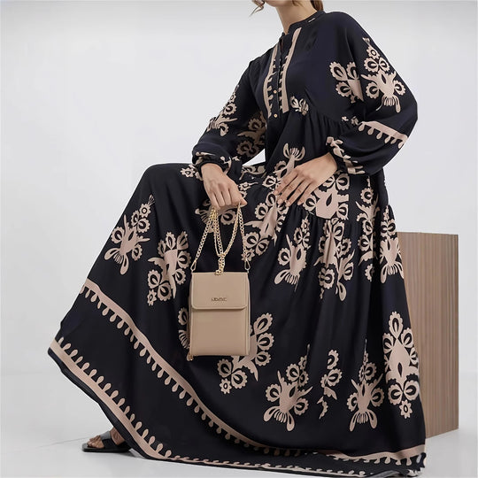 Damen Maxikleid mit floralem Design und eleganter Knopfleiste R&B