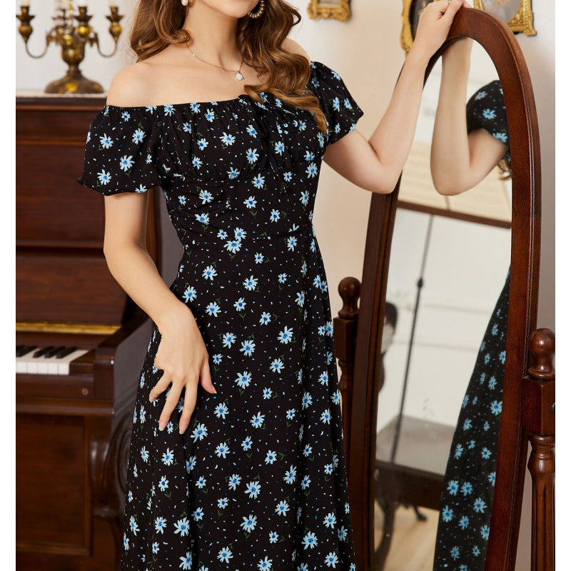 Damen Maxikleid mit voluminösen Rüschenärmeln und floralem Design R&B