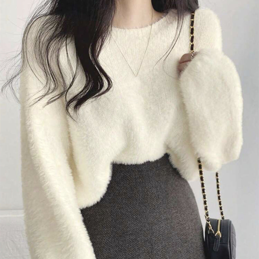 Damen Flauschiger Pullover mit weitem Schnitt und modischem Design R&B