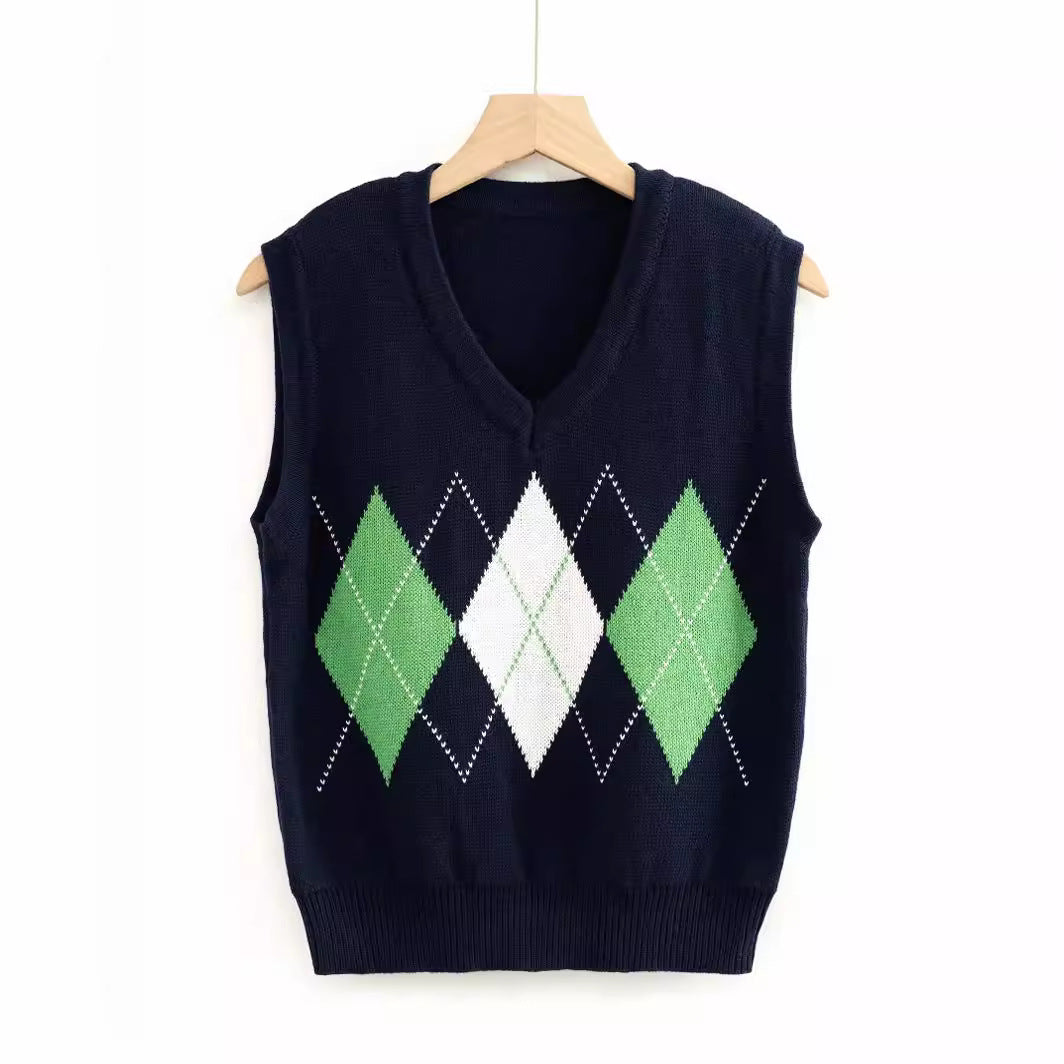 Damen Strickwesten mit modernem Rautenmuster R&B