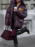 Damen Oversized Daunenjacke mit sichtbarem Steppdesign und hohem Kragen R&B