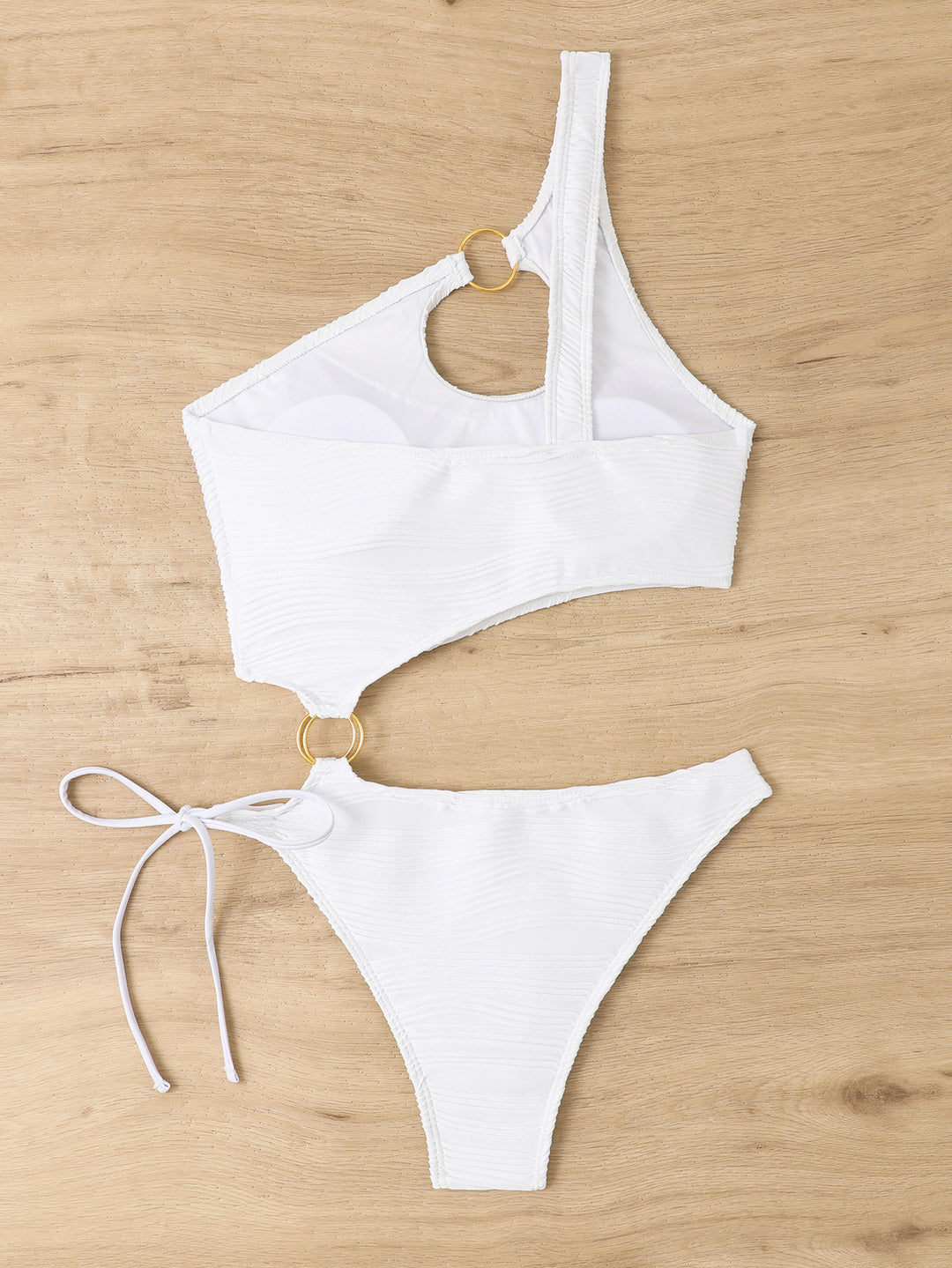 Damen Einteiler Badeanzug mit asymmetrischem Cut-Out und goldenen Akzenten R&B