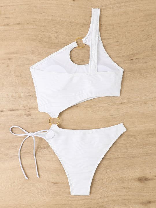 Damen Einteiler Badeanzug mit asymmetrischem Cut-Out und goldenen Akzenten R&B
