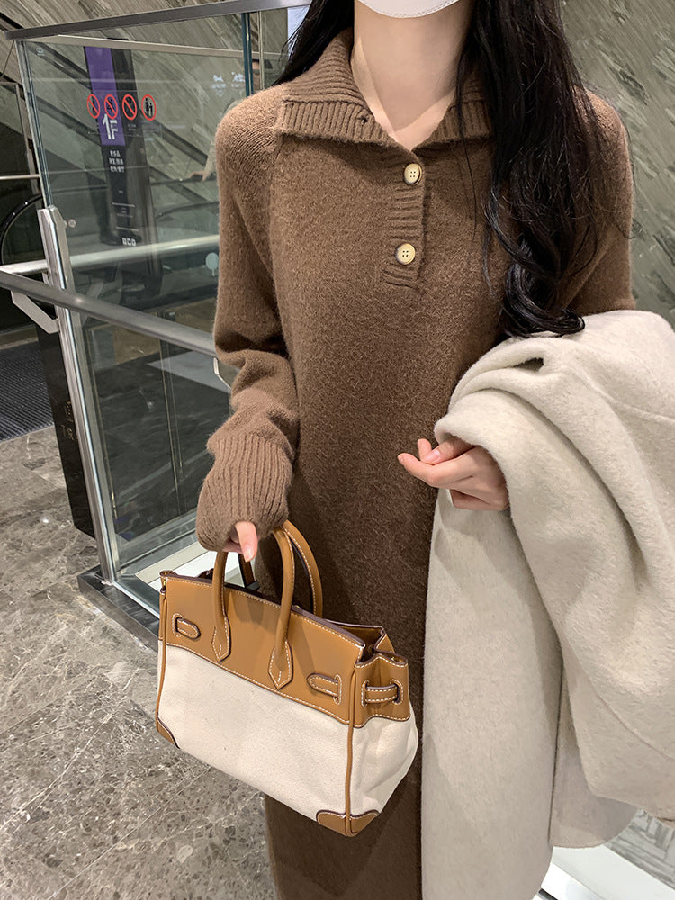 Damen Modischer Strickmantel mit Knopfdetails und elegantem Kragen R&B