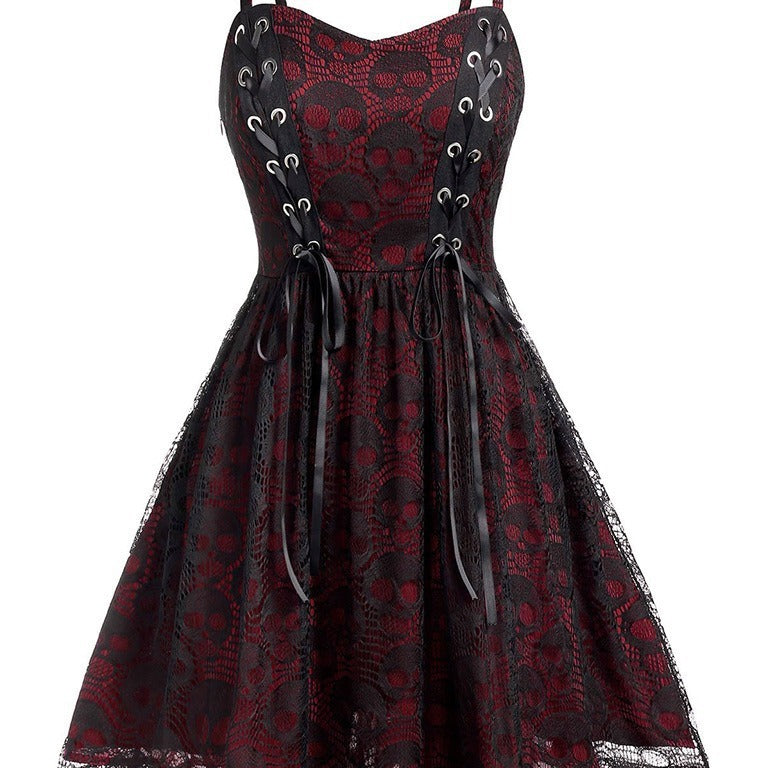 Damen Skaterkleid mit Spitzenoberteil und Schnürdetails R&B