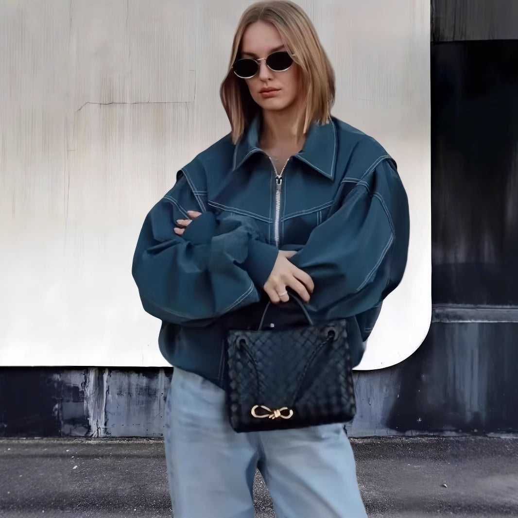 Damen lässige Oversized-Bomberjacke R&B