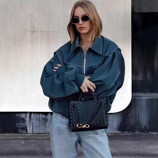 Damen lässige Oversized-Bomberjacke R&B