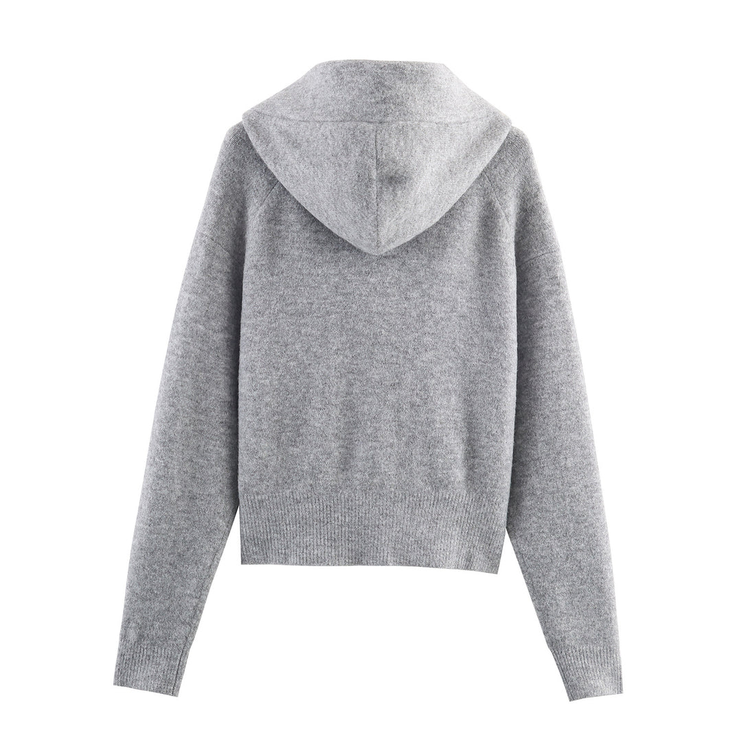 Damen Strickjacke mit Kapuze und dekorativem Schleifenverschluss R&B