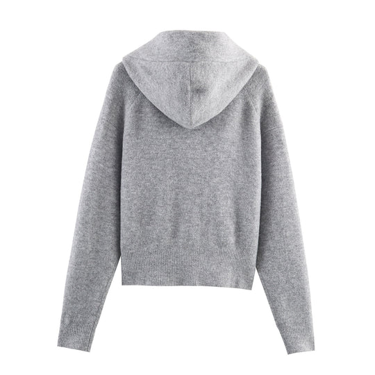 Damen Strickjacke mit Kapuze und dekorativem Schleifenverschluss R&B