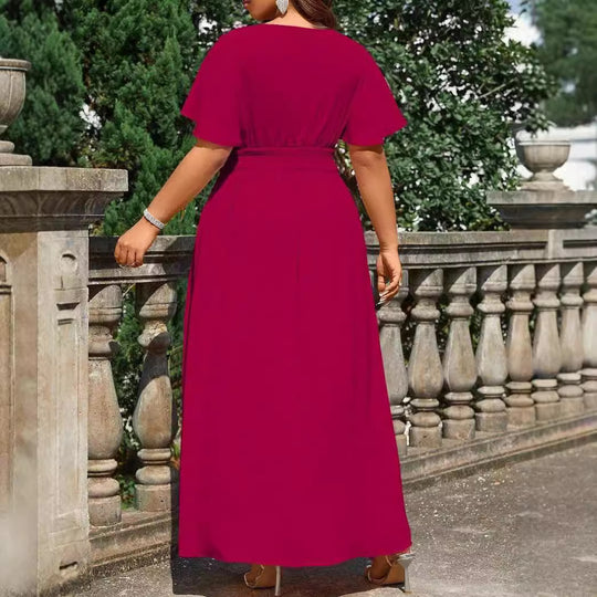 Damen Maxikleid mit elegantem Wickeloberteil und fließendem Rock R&B