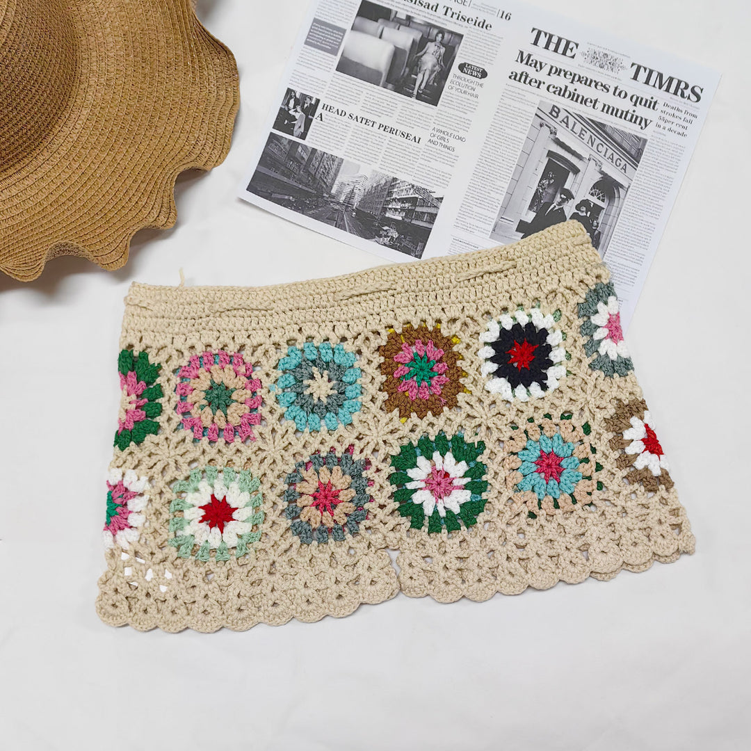 Damen Häkelshorts mit buntem Granny-Quadrat-Muster R&B