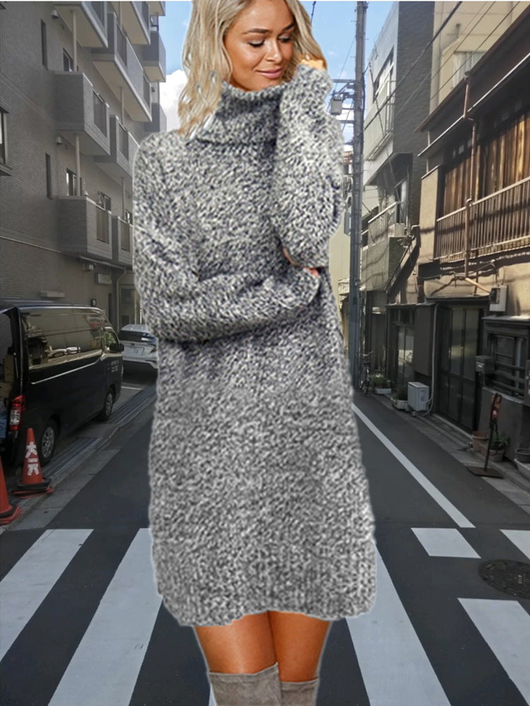 Damen Strickkleid mit hohem Kragen aus kuscheligem Material R&B