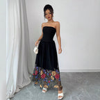 Damen nan schulterfreies Midikleid mit Smok-Oberteil und besticktem Tüllrock R&B