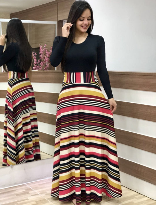 Damen Elegantes Maxikleid mit grafischem Druck und flexiblem Bund R&B
