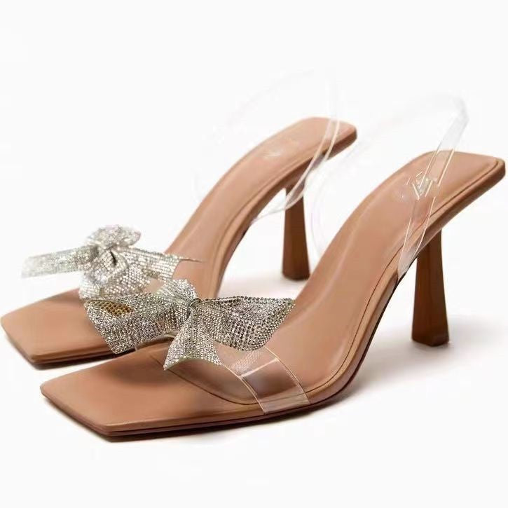 Damen elegante Riemchen-Sandaletten mit funkelndem Schleifen-Detail R&B