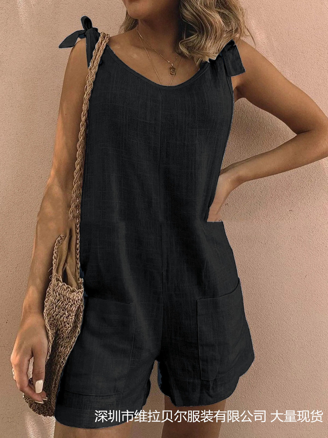 Damen Jumpsuit mit praktischen Taschen und verspielten Schulterbändern R&B
