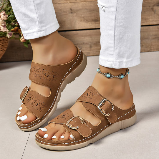 Damen Bequeme Sandalen mit dekorativen Schnallen und atmungsaktiver Fußbettung R&B