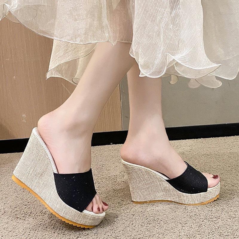 Damen Wedge-Pantoletten mit eleganter Glitzerapplikation R&B
