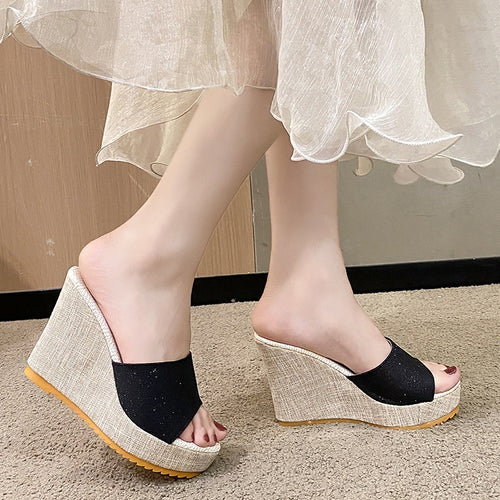 Damen Wedge-Pantoletten mit eleganter Glitzerapplikation R&B