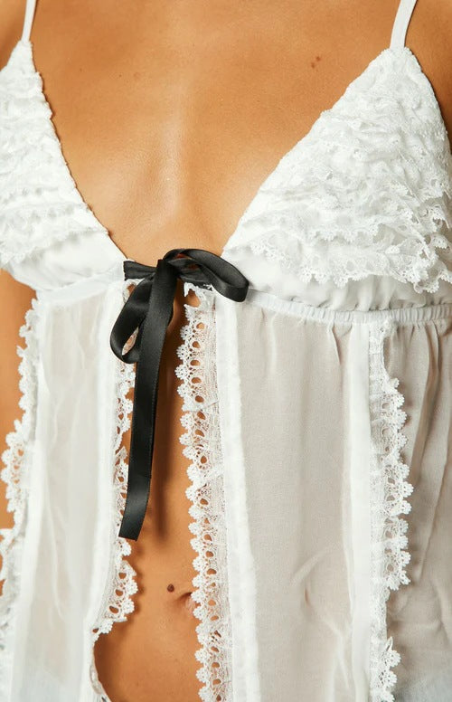 Damen Transparente Spitzenbluse mit Rüschen R&B