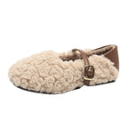Damen Fleece Hausschuhe mit modischem Riemen und Warmfutter R&B