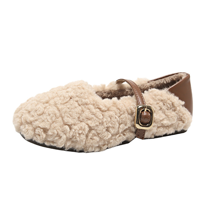 Damen Fleece Hausschuhe mit modischem Riemen und Warmfutter R&B