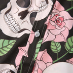 Herren Kurzarmhemd mit kreativem Totenkopf- und Blumenmuster  1757487585