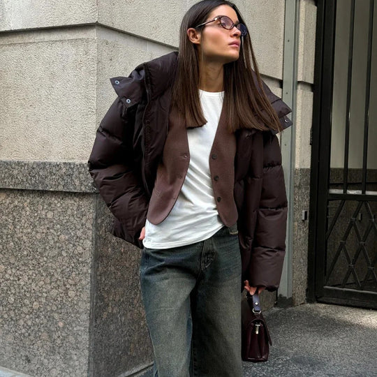 Damen Modische Daunenjacke mit hochschließendem Kragen R&B
