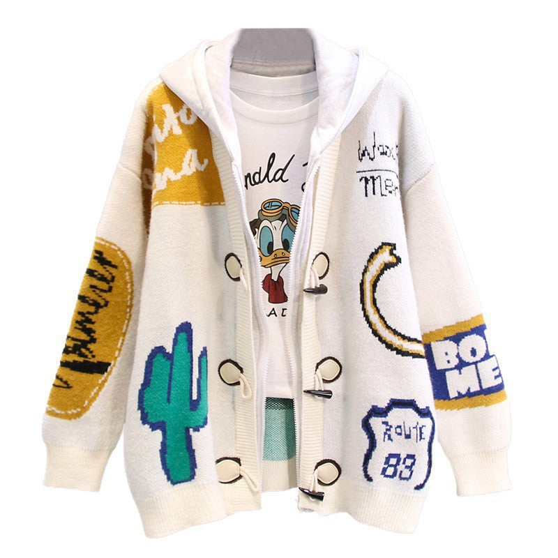 Damen lässiger Strickjacke mit Kapuze R&B